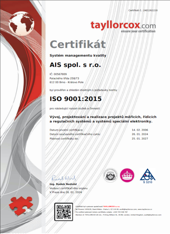 Certifikát Systému managementu kvality